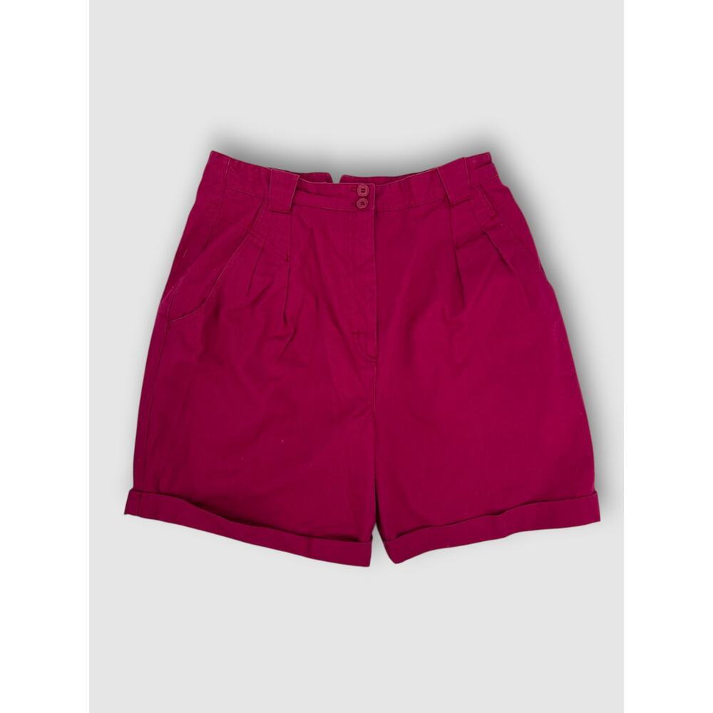 90s Vintage Magenta High Waist Pleated Cuffed Shorts Mom Shorts Cotton - Picture 6 of 6
